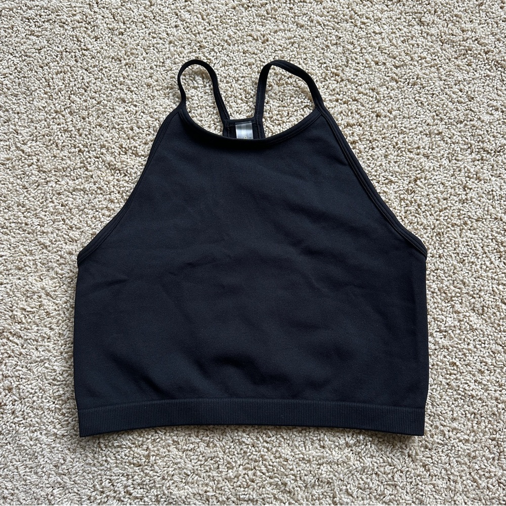 Aritzia ‘Golden’ line activewear seamless Black Halter Crop Top